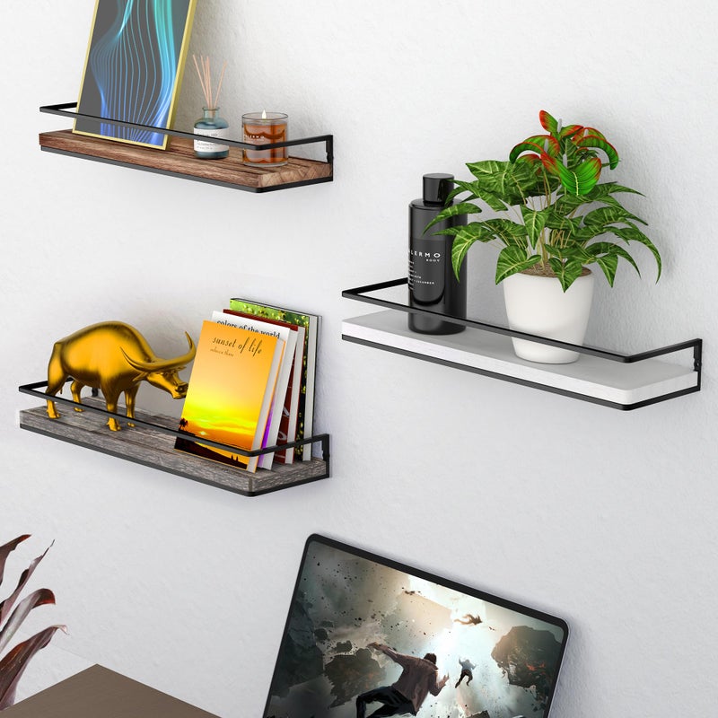 Meangood Floating Shelves Wall Mounted Set of 2, Wall Shelf with Towel Bar Rustic Wood Wall Storage Shelves for Bedroom,Living Room,Bathroom, Kitchen Pine - Image 5